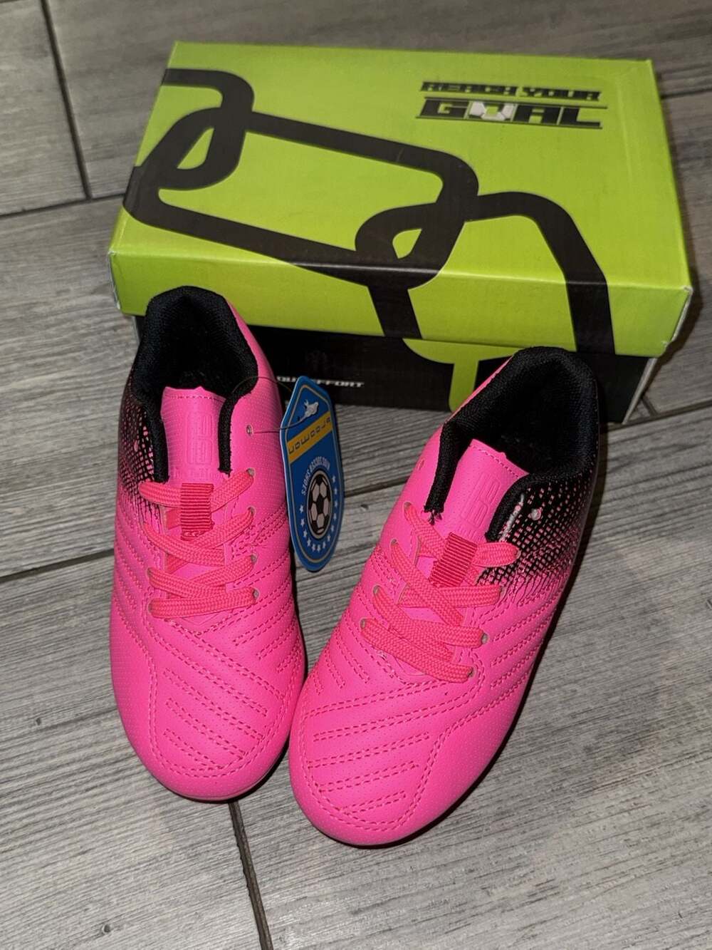 brooman Kids Soccer Cleats Boys Girls Athletic Outdoor Football Shoes, Fuchsia,